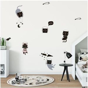 Sada nástěnných dětských samolepek Ambiance Scandinavian Animals Cosmonaut Cats obraz