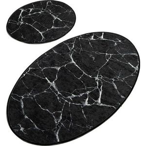 Sada 2 černých oválných koupelnových předložek Foutastic Marble obraz