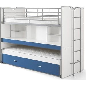 Bílo-modrá patrová dětská postel s výsuvným lůžkem s úložným prostorem s roštem 90x200 cm Bonny – Vipack obraz