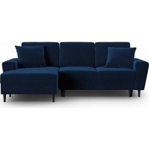 Modrá sametová rozkládací/s úložným prostorem rohová pohovka (levý roh/s lenoškou) Kyoto – Cosmopolitan Design obraz