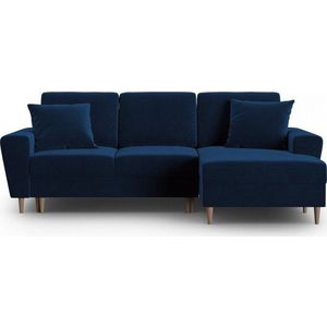Modrá sametová rozkládací/s úložným prostorem rohová pohovka (pravý roh/s lenoškou) Kyoto – Cosmopolitan Design obraz
