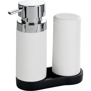 Sada 2 bílých zásobníků na mycí prostředek s podtáckem Wenko Squeeze, 250 ml obraz