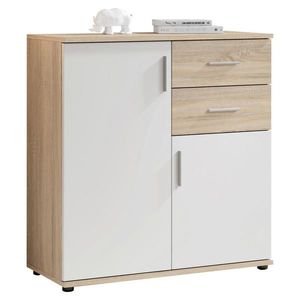 Carryhome KOMODA, bílá, Sonoma dub, 80/82/35 cm obraz