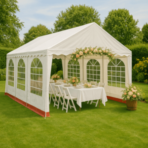 Zahradní párty stan 6×4 m, bílý a červený pruh, PVC 400 g/m² obraz
