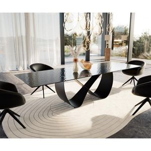 Jídelní stůl Edge 300x100 reliéfní sklo kouřové černé 3D design obraz