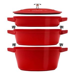 Staub Sada 3v1: litinový hrnec, kastrol a pánev s poklicí, Ø 24 cm, červená 1010892 obraz