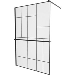 MEXEN/S KIOTO Sprchová zástěna WALK-IN s poličkou a držákem ručníků 110 x 200, transparent/černá 8 mm, černá 800-110-121-70-78 obraz
