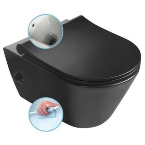 SAPHO AVVA CLEANWASH závěsná WC mísa, integrovaná baterie a bidet. sprška, Rimless, 35, 5x53cm, černá mat 100315-110 obraz