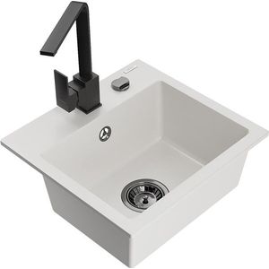 MEXEN/S Milo granitový dřez 1-miska včetně baterie Rita, bílá 6505-20-670300-20 obraz