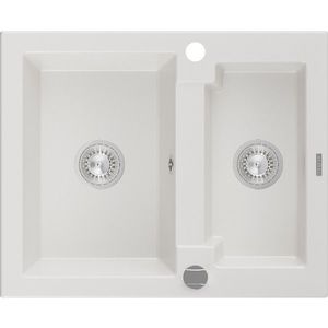 MEXEN Carlos granitový dřez 1.5 582x475 mm, bílá, sifon chrom 6518581500-20 obraz