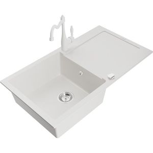 MEXEN/S Leogranitový dřez 1 s odkapávačem včetně baterie Carla, bílá 6501-20-670700-20 obraz