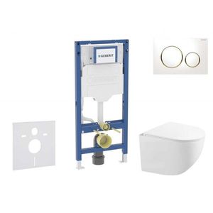 GEBERIT Duofix Set předstěnové instalace, kompaktního klozetu Gaia sedátka softclose, tlačítko Sigma20, bílá/pozlacená SANI11CA3147B obraz
