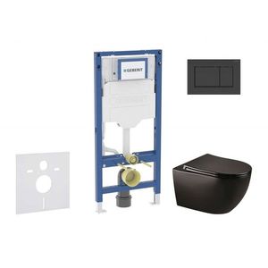 GEBERIT Duofix Set předstěnové instalace, klozetu Gaia a sedátka softclose, tlačítko Sigma30, matná černá/černá SANI11CA5502B obraz