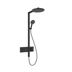 HANSGROHE Raindance Alive S Sprchový set s termostatem, průměr 30 cm, 3 proudy, matná černá 24582670 obraz