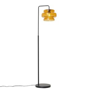 Retro stojací lampa černá s oranžovým sklem - Denise obraz