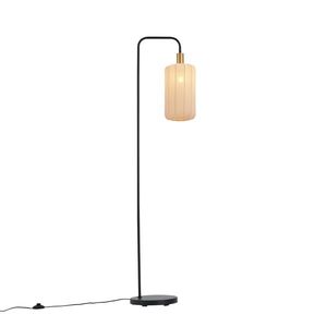Japandi stojací lampa černá se zlatým a béžovým stínidlem - Pluni obraz