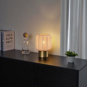 Japandi stolní lampa zlatá s béžovým stínidlem - Pluni obraz