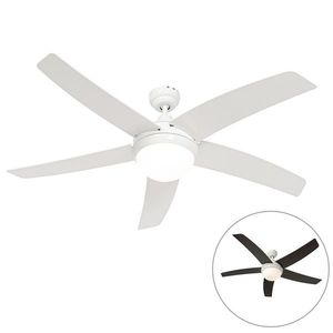 Chytrý stropní ventilátor bílý s dřevěným potiskem 132 cm vč. LED stmívatelné s dálkovým ovládáním - Cool obraz