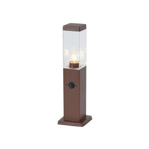 Venkovní lampa rezavě hnědá s čirým sklem 45 cm IP44 se zásuvkou a senzorem pohybu - Malios obraz