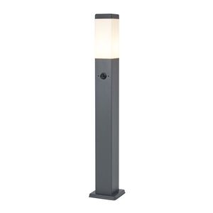 Venkovní lampa tmavě šedá s opálovým sklem 80 cm IP44 s zásuvkou a pohybovým senzorem - Malios obraz