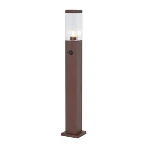 Venkovní lampa rezavě hnědá s čirým sklem 80 cm IP44 se zásuvkou a senzorem pohybu - Malios obraz