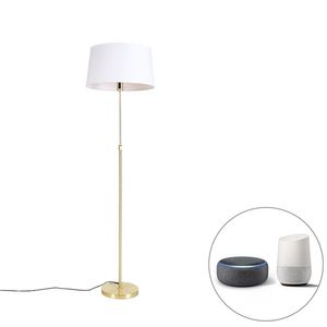 Chytrá stojací lampa zlatá s lněným stínítkem bílým 45 cm vč. Wifi A60 - Parte obraz
