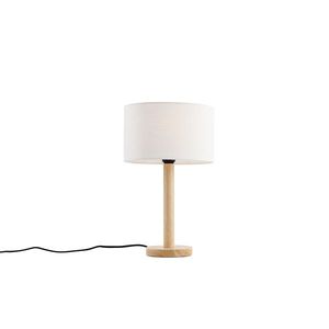 Tafellamp hout met ovale linnen kap wit 25cm - Mels obraz