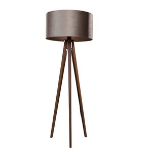 Stojací lampa na třech nohách z ořechového dřeva s taupe sametovým stínítkem 50 cm - Tripod Classic obraz