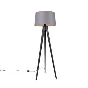 Stojací lampa na stativu černá s lněným stínítkem tmavě šedá 45 cm - Tripod Classic obraz