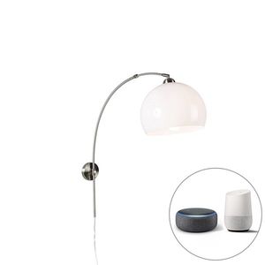Chytrá nástěnná oblouková lampa ocelová s bílým stínítkem vč. Wifi A60 - Bow obraz