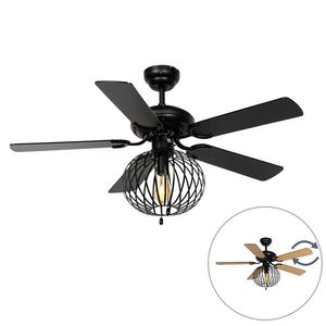 Stropní ventilátor černý s dřevěným potiskem 107, 5 cm s tahovým spínačem - Mistral Johanna obraz