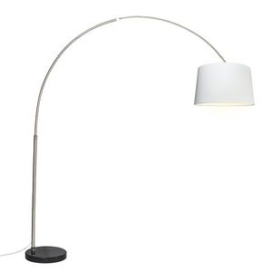 Ocelová oblouková lampa s bílým látkovým stínítkem 45 cm - XXL obraz