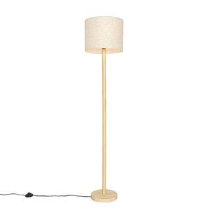 Rustikální stojací lampa dřevěná s lněným stínítkem béžová 32 cm - Mels obraz