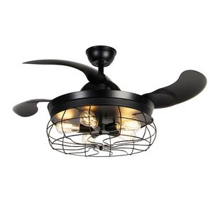 Černý stropní ventilátor se zatahovacími lopatkami 107 cm 5-světel s dálkovým ovládáním - Gaiola obraz