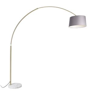 Oblouková lampa mosazná s šedým mramorovým látkovým stínítkem 45 cm - XXL obraz