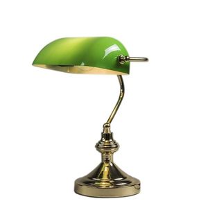 Klasická stolní lampa/lampa notáře mosazná se zeleným sklem - Banker obraz