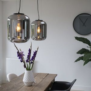 Sada 2 designových závěsných lamp černých s kouřovým sklem - Bliss obraz