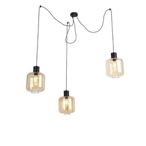 Designové závěsné svítidlo černé s jantarovým sklem 3-světlo 226 cm - Qara obraz