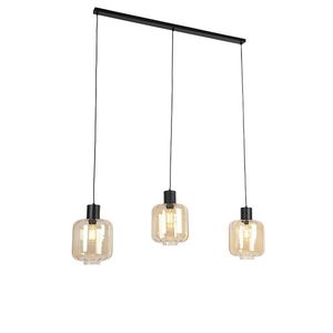 Designové závěsné svítidlo černé s jantarovým sklem 3-světlo 161, 5 cm - Qara obraz