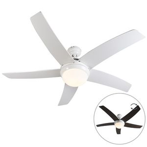 Stropní ventilátor bílý s potiskem dřeva 132 cm s dálkovým ovládáním - Cool obraz