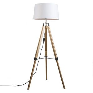 Stojací lampa přírodní s bílým lněným stínítkem 45 cm - Tripod obraz