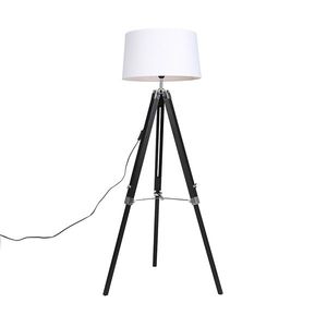 Stojací lampa se třemi nohami černá sabajurem 45 cm zlněného plátna bílé obraz