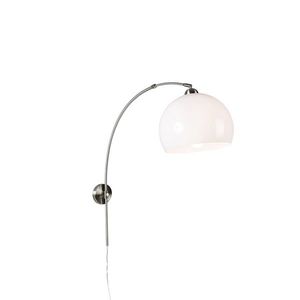 Retro nástěnná oblouková lampa ocel s bílým nastavitelným stínítkem obraz