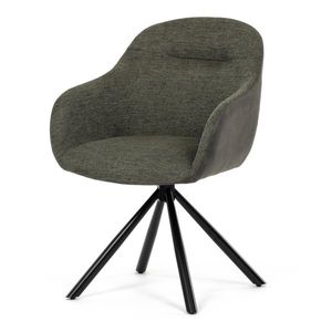 Jídelní židle TORLAN, zelená látka a tmavě šedá látka v dekoru vintage kůže, černý kov obraz