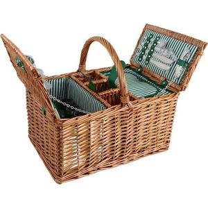 Arôme Piknikový koš pro 4 osoby Zelené pruhy, 48 x 33 x 25 cm obraz
