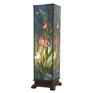 Modrá hranatá stolní lampa Tiffany s tulipány Toulipp - 24*58.5 cm/ 1*60W 5LL-5749 obraz