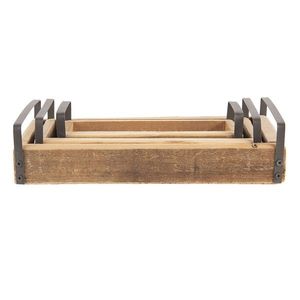 3 ks dekorativní servírovacích táců z recyklovaného dřeva s kovovými uchy - 35*20*5 / 30*15*5 / 25*10*5 cm 6H2008 obraz