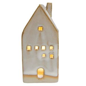 Béžový porcelánový domek s LED světýlky Chrie - 5*5*12 cm 6CE1506 obraz