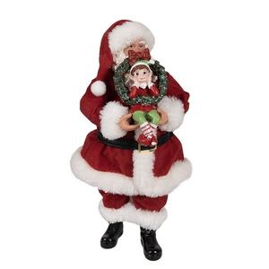Vánoční dekorace taťka Santa Claus držící věneček s Elfem - 16*8*28 cm 65231 obraz