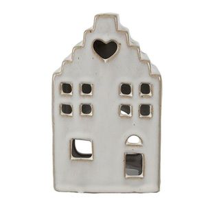 Béžový porcelánový domek svícen na čajovou svíčku Christmas House M - 9*7*14 cm 6CE1588M obraz